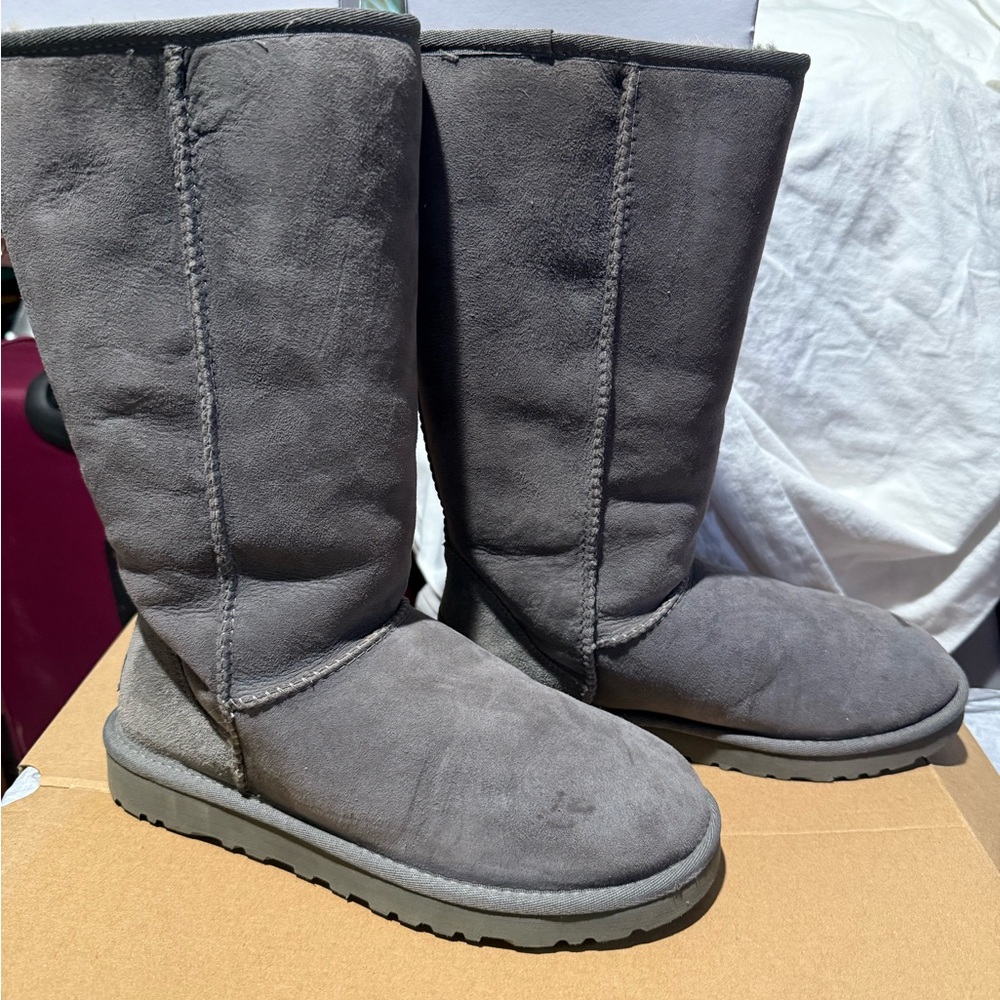 Gray Suede Tall Boots